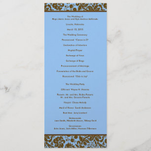 Brown Damask On Blue Wedding Program Programme
