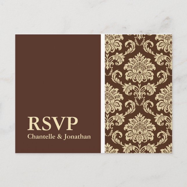 Brown Damask RSVP Postcard (Front)