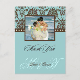 Brown Damask Thank You Photo/DIY Colour Postcard