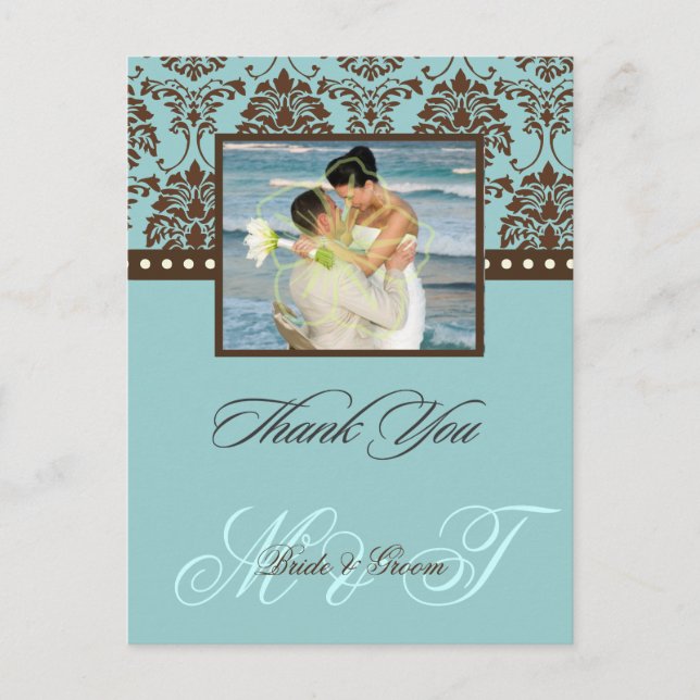Brown Damask Thank You Photo/DIY Colour Postcard (Front)