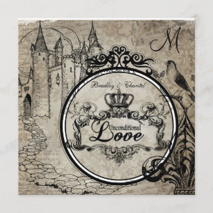 Brown Damask Unconditional Love Wedding Invite