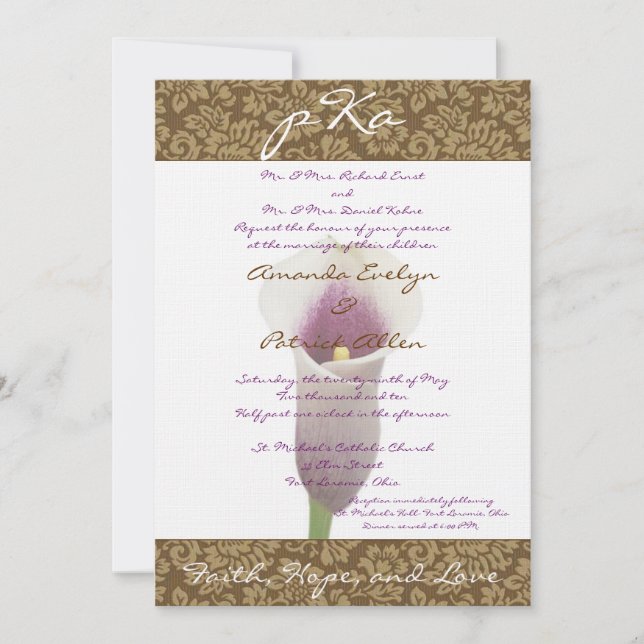 Brown Damask Wedding Inv. Invitation (Front)