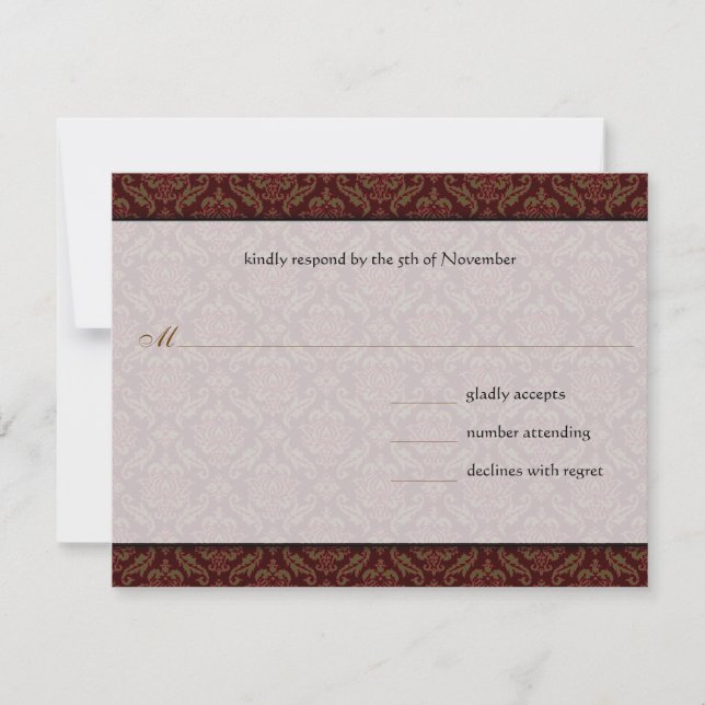 Brown Damask  Wedding Invitation (Front)