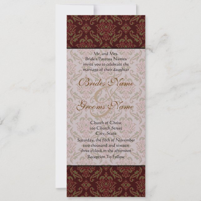 Brown Damask Wedding Invitation (Front)