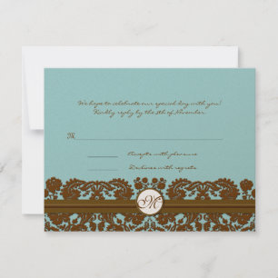 Brown Damask Wedding Monogram Response Card