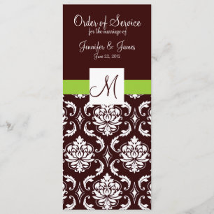 Brown Damask Wedding Programs with Monogram Programme