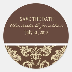 Brown Damask Wedding Sticker