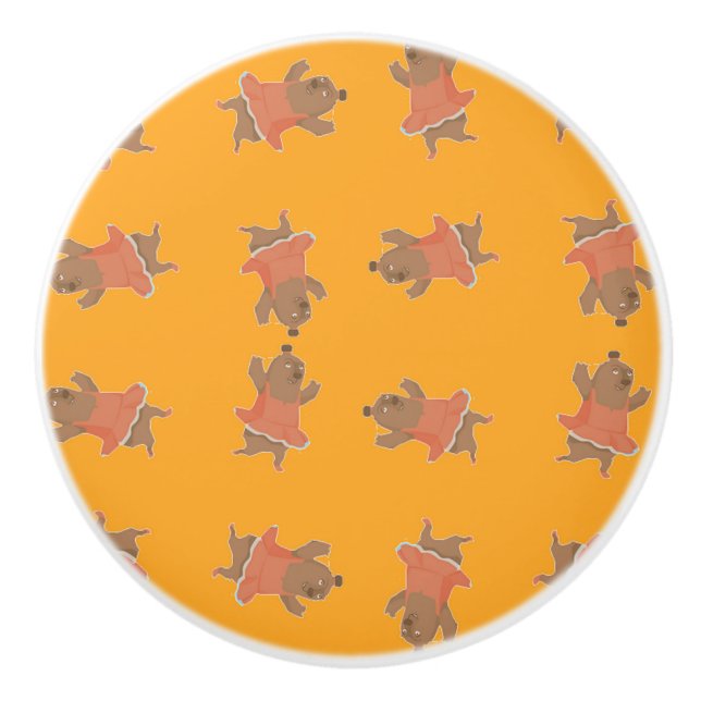 Brown dancing ballerina bear ceramic knob (Front)