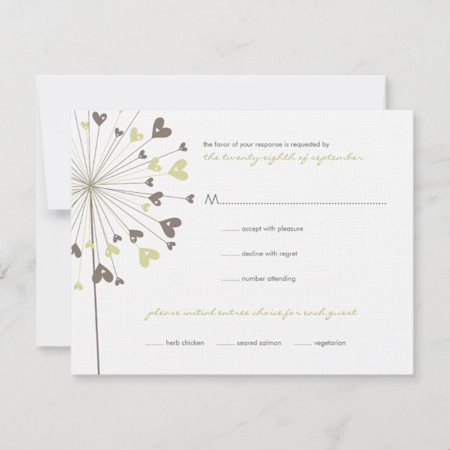 Brown Dandelion Flowers Love Wedding RSVP Card (Front)