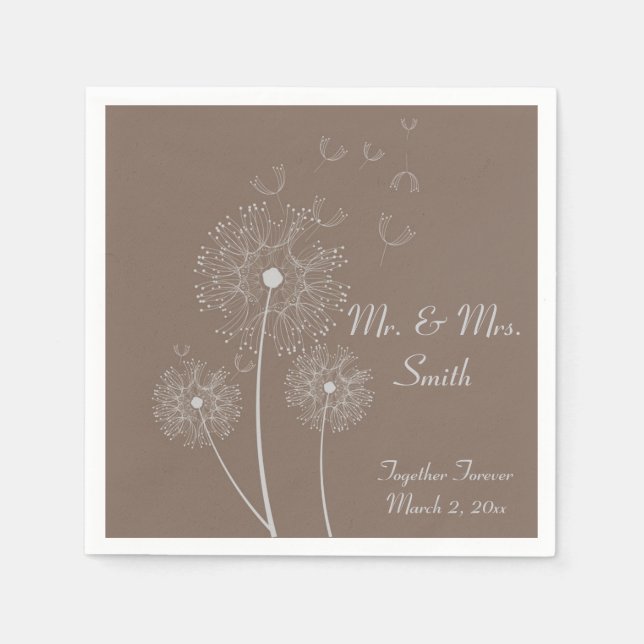 Brown Dandelion Wedding Napkins (Front)
