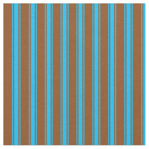 Brown & Deep Sky Blue Coloured Stripes Fabric