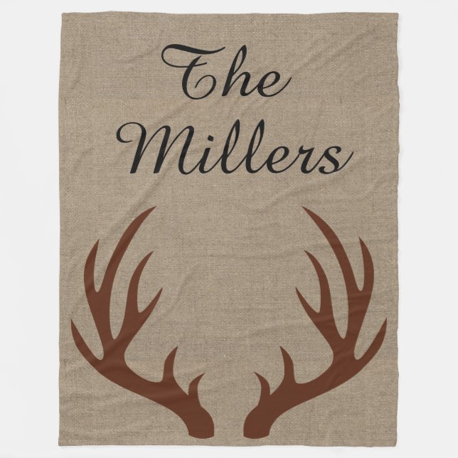 Brown Deer Antlers Monogram Fleece Blanket (Front)