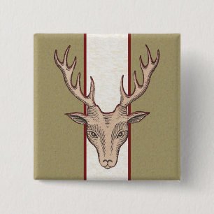 Brown Deer Head Black Etched Face on Stripes 15 Cm Square Badge