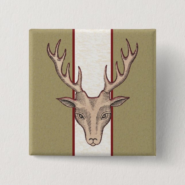 Brown Deer Head Black Etched Face on Stripes 15 Cm Square Badge (Front)