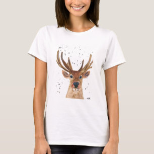 Brown deer stag animal Watercolor Woodland  T-Shirt