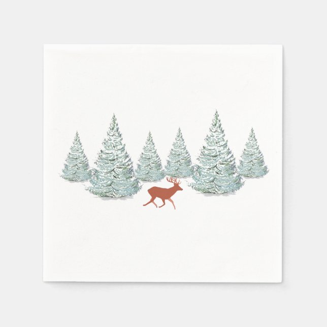 Brown Deer under Snow Covered Spruce Trees   Napkin (Front)