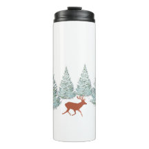 Brown Deer under Snow Covered Spruce Trees  