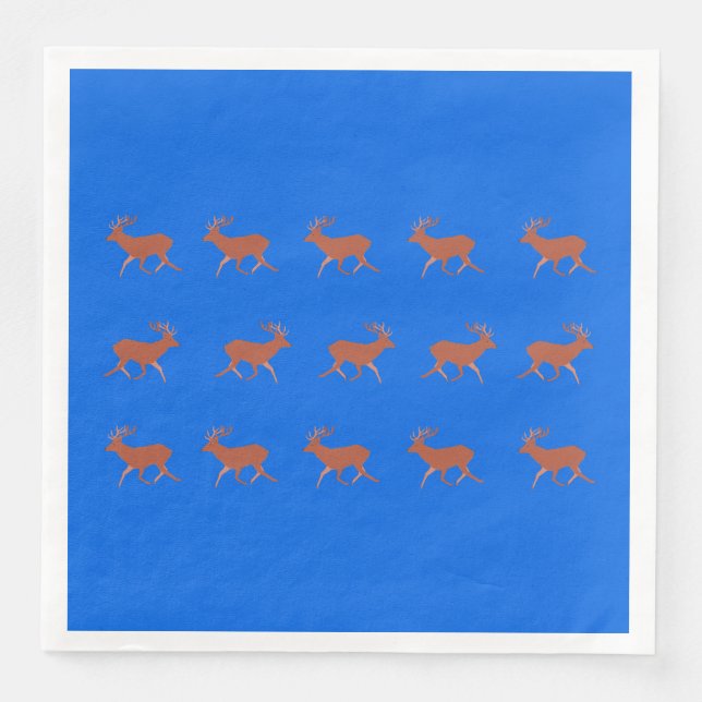 Brown Deer Walking Festive Pattern Blue Background Napkin (Front)