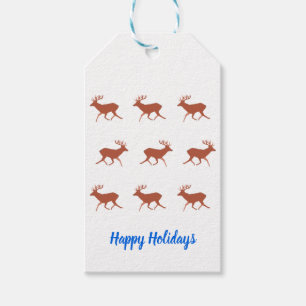 Brown Deer Walking Festive Pattern Gift Tags