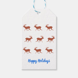 Brown Deer Walking Festive Pattern Gift Tags