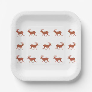 Brown Deer Walking Festive Pattern   Paper Plate