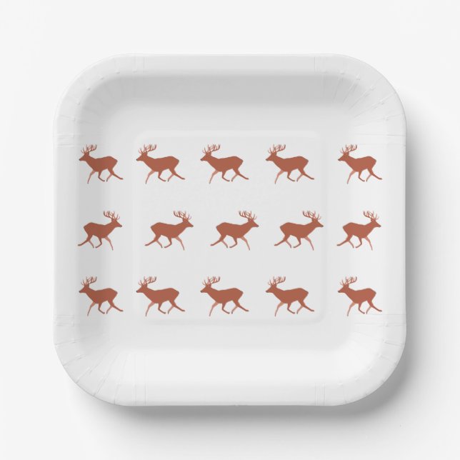 Brown Deer Walking Festive Pattern   Paper Plate (Front)