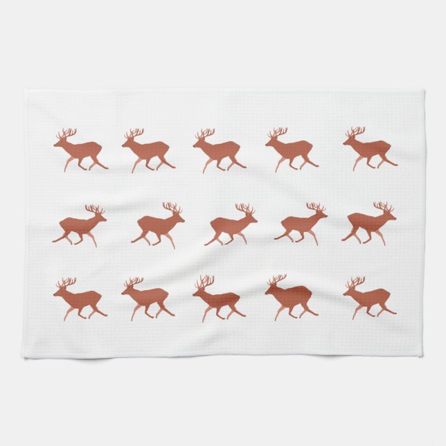 Brown Deer Walking Festive Pattern Tea Towel (Horizontal)