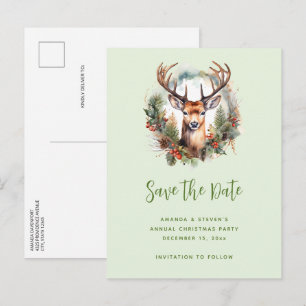 Brown Deer with Antlers Rustic Christmas Announcement Postcard