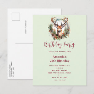 Brown Deer with Antlers Rustic Christmas Birthday Invitation Postcard