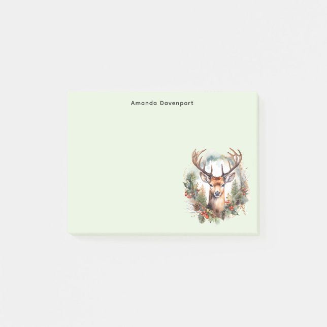 Brown Deer with Antlers Rustic Christmas Post-it Notes (Front)