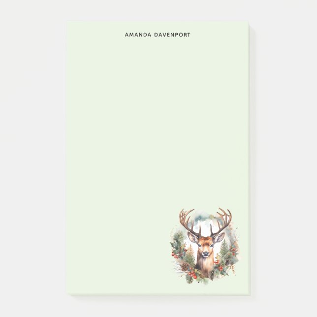Brown Deer with Antlers Rustic Christmas Post-it Notes (Front)