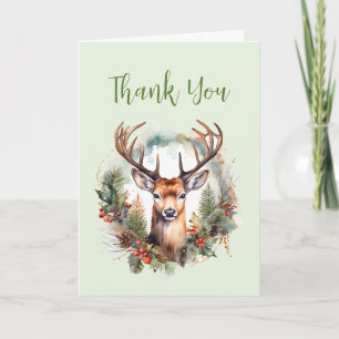 Brown Deer with Antlers Rustic Christmas Thank You Card