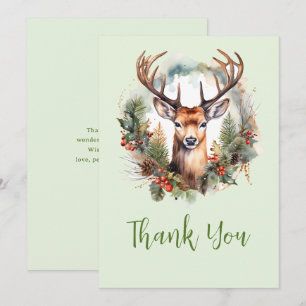 Brown Deer with Antlers Rustic Christmas Thank You Card