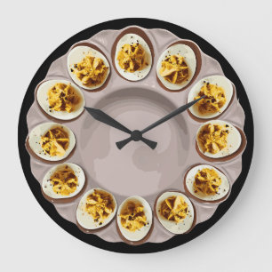 Brown Deviled Eggs Vintage Dish Kitchen Decor Large Clock