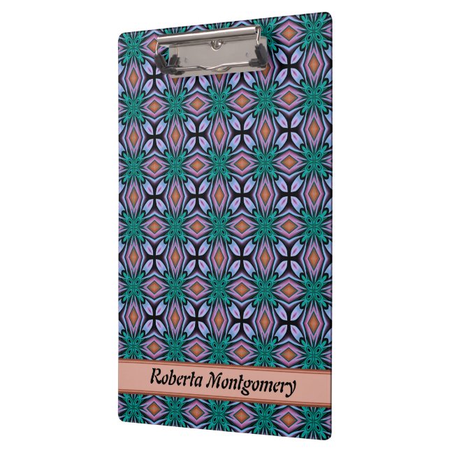 Brown Diamond And Violet Floral Fractal Pattern Clipboard (Left)