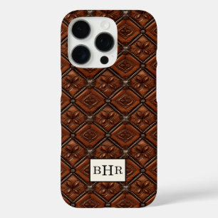 Brown Diamond Leather Monogrammed iPhone 16 Pro Case