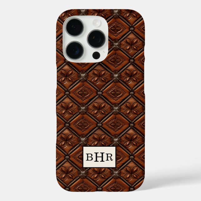 Brown Diamond Leather Monogrammed Case-Mate iPhone Case (Back)
