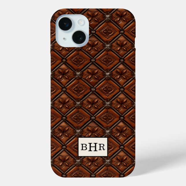 Brown Diamond Leather Monogrammed Case-Mate iPhone Case (Back)