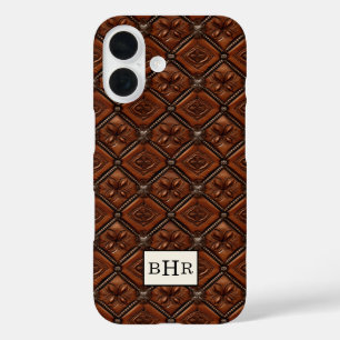 Brown Diamond Leather Monogrammed iPhone 16 Case