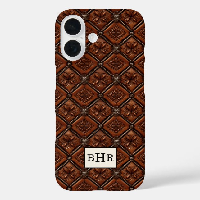 Brown Diamond Leather Monogrammed Case-Mate iPhone Case (Back)