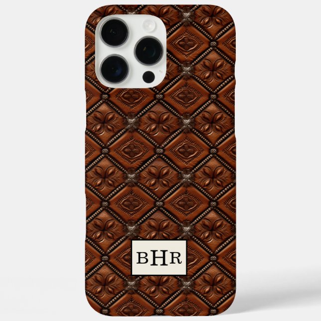 Brown Diamond Leather Monogrammed Case-Mate iPhone Case (Back)