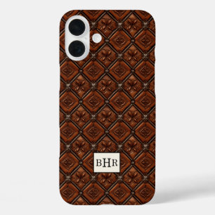 Brown Diamond Leather Monogrammed iPhone 16 Plus Case