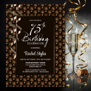 Brown Diamond Pattern 75th Birthday Party Invitation