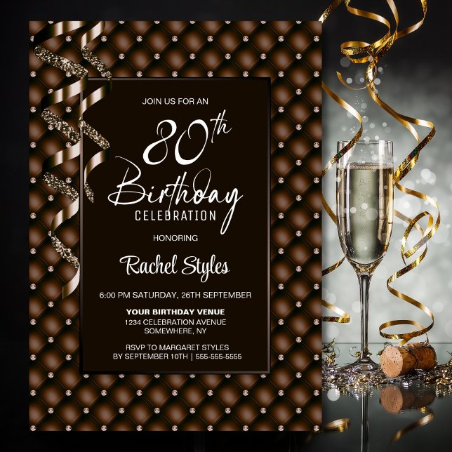 Brown Diamond Pattern 80th Birthday Party Invitation (Creator Uploaded)
