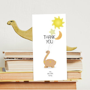 Brown Dino with Mylar Balloons Thank You Card