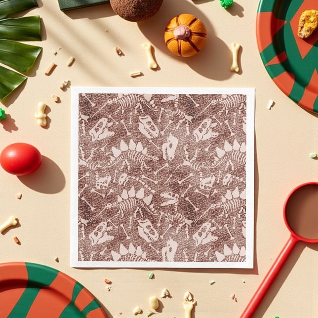 Brown Dinosaur Fossil Pattern  Napkin (Paper napkins with brown dinosaur fossil pattern—perfect for themed parties and science lovers.
)