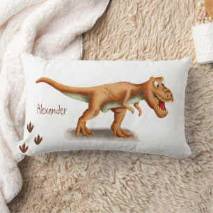 Brown Dinosaur T-Rex Tyrannosaurus Illustration Lumbar Cushion