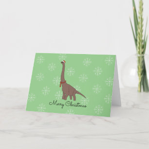 Brown Dinosaur with Santa Hat Snowflakes Christmas Holiday Card
