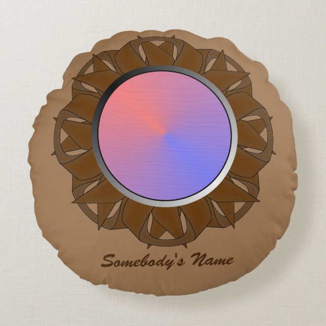 Brown Disc Ribbon by Kenneth Yoncich Round Cushion (Front)