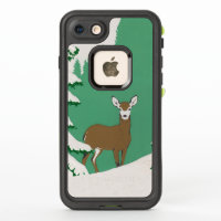 Brown Doe Deer White Face Tree Snow Mint Green